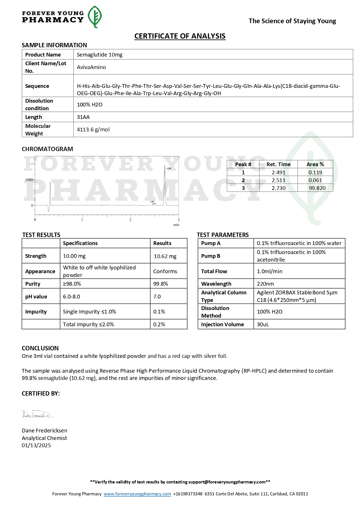 Semaglutide 10mg - COA - AvivaAmino - 01.13.2025_page-0001